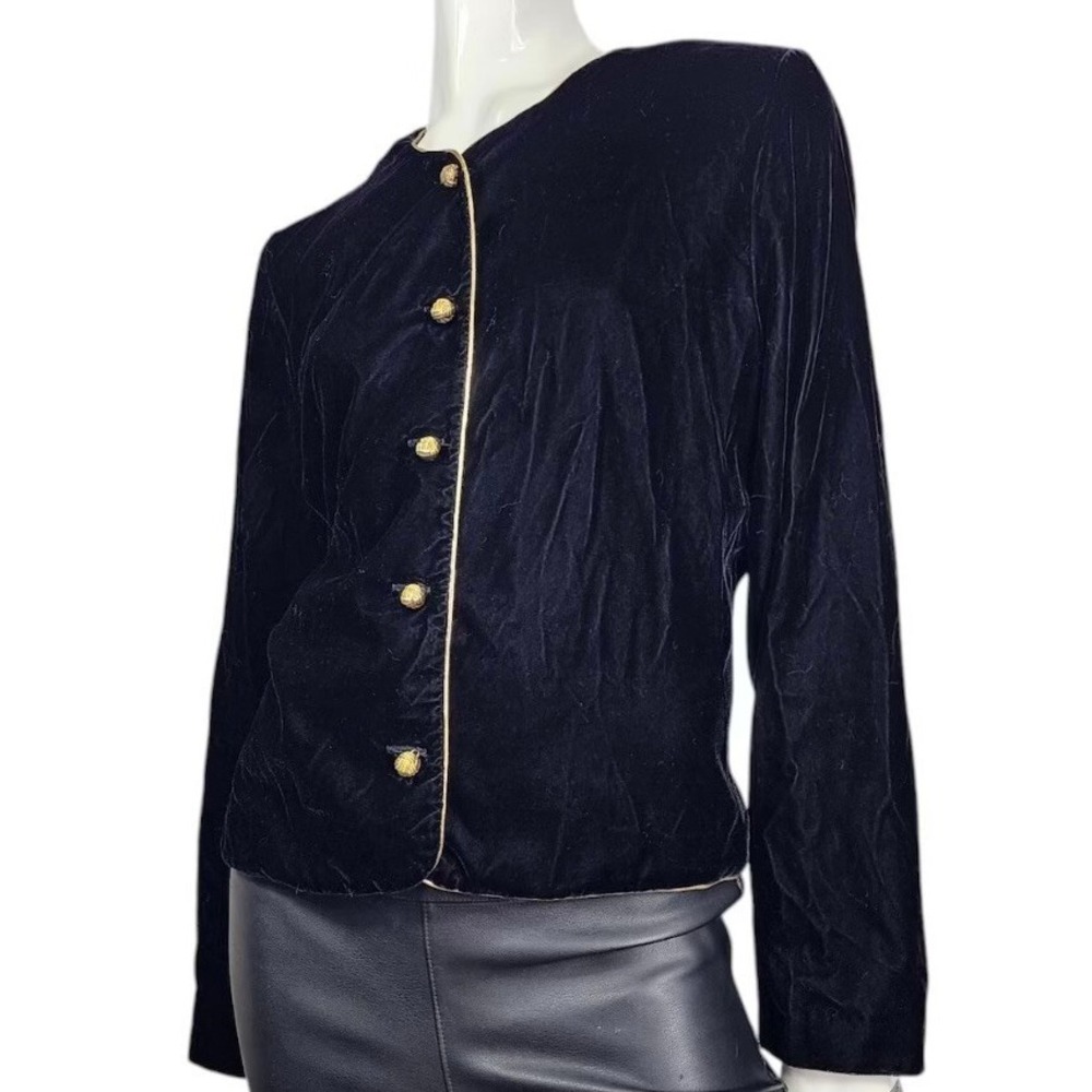 Vintage Norton McNaughton Black Velvet / Gold Trim Blazer SZ 10